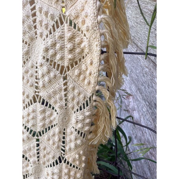 Antique 1930s Thread Cotton Crochet BedSpread star Pattern Fringe 98 x 81" - Picture 16 of 16